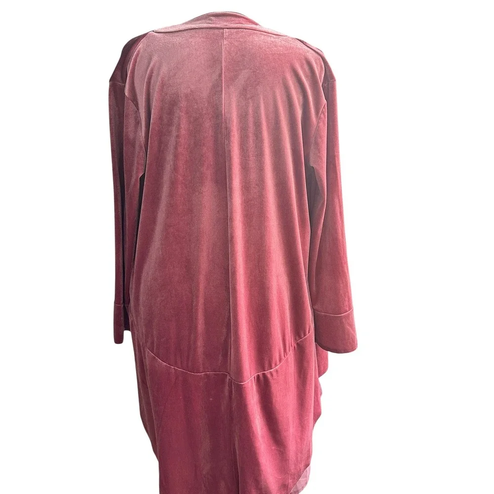 R. Vivimos Velvet Duster Cardigan Pink Open Front Waterfall Hem Chic Medium NWOT